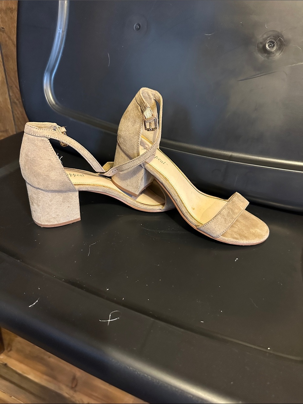 Xappeal Taupe Suede Ankle-Strap Block Heels